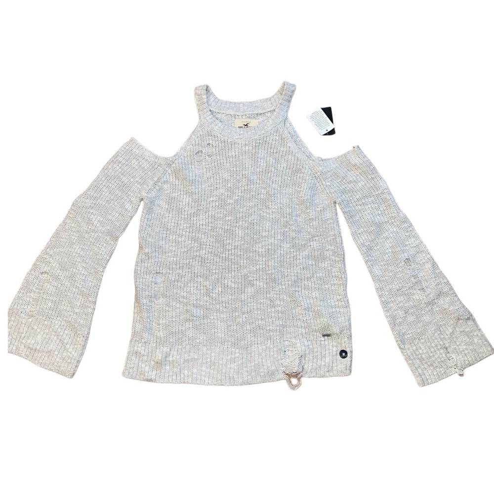 Hollister Gray Off-the-Shoulder Sweater with Distressing Women’s Medium
